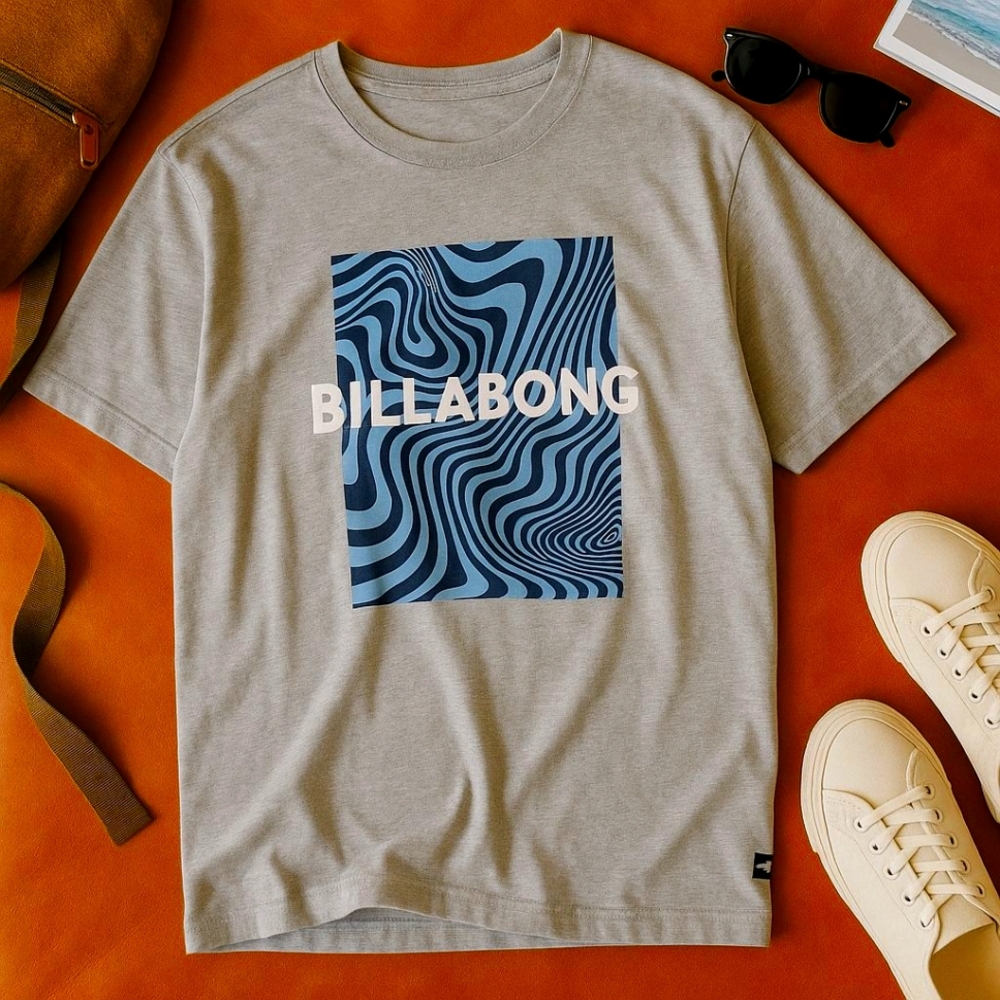 Billabong Gray Short Sleeve Tee with Psychedelic Design